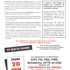 Jeudi 20 juin à 11h salle du Vernay à Cran conférence de presse de l’intersyndicale des retraité-e-s ouverte au public