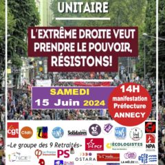 Ce samedi 15 juin à Annecy, manifestation unitaire contre l’extrême droite