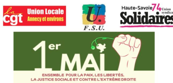 Manifestation du 1er mai à Annecy pour fêter les travailleurs et lutter contre l’extrême droite
