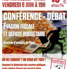 « Evasion fiscale et déficit budgétaire » à Thonon vendredi 6 juin à 19h