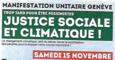 Samedi 15 novembre, manifestation à Genève pour la justice sociale et climatique