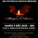 Ce mardi 9 décembre, veillée pour la Palestine à Annecy