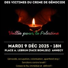 Ce mardi 9 décembre, veillée pour la Palestine à Annecy