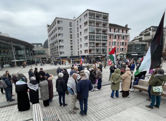 Rassemblement de soutien aux palestiniens de Gaza ce samedi 17 janvier à Annecy.