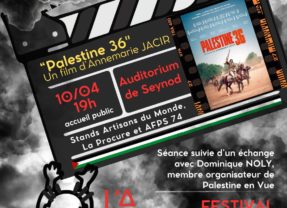 Ce vendredi 10 avril, l&rsquo;Afps74 présente le film « Palestine 36 » à l&rsquo;auditorium suivi d&rsquo;un débat animé par « Palestine en vue »