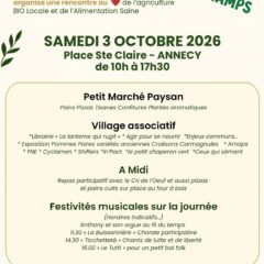 Samedi 3 octobre, à Annecy, rencontre au cœur de l’agriculture BIO , locale et de l’alimentation saine
