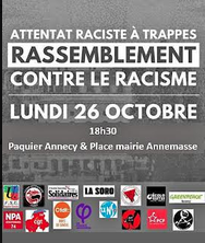 Ce lundi 26 octobre à 18h30, rassemblement sur la paquier contre le racisme